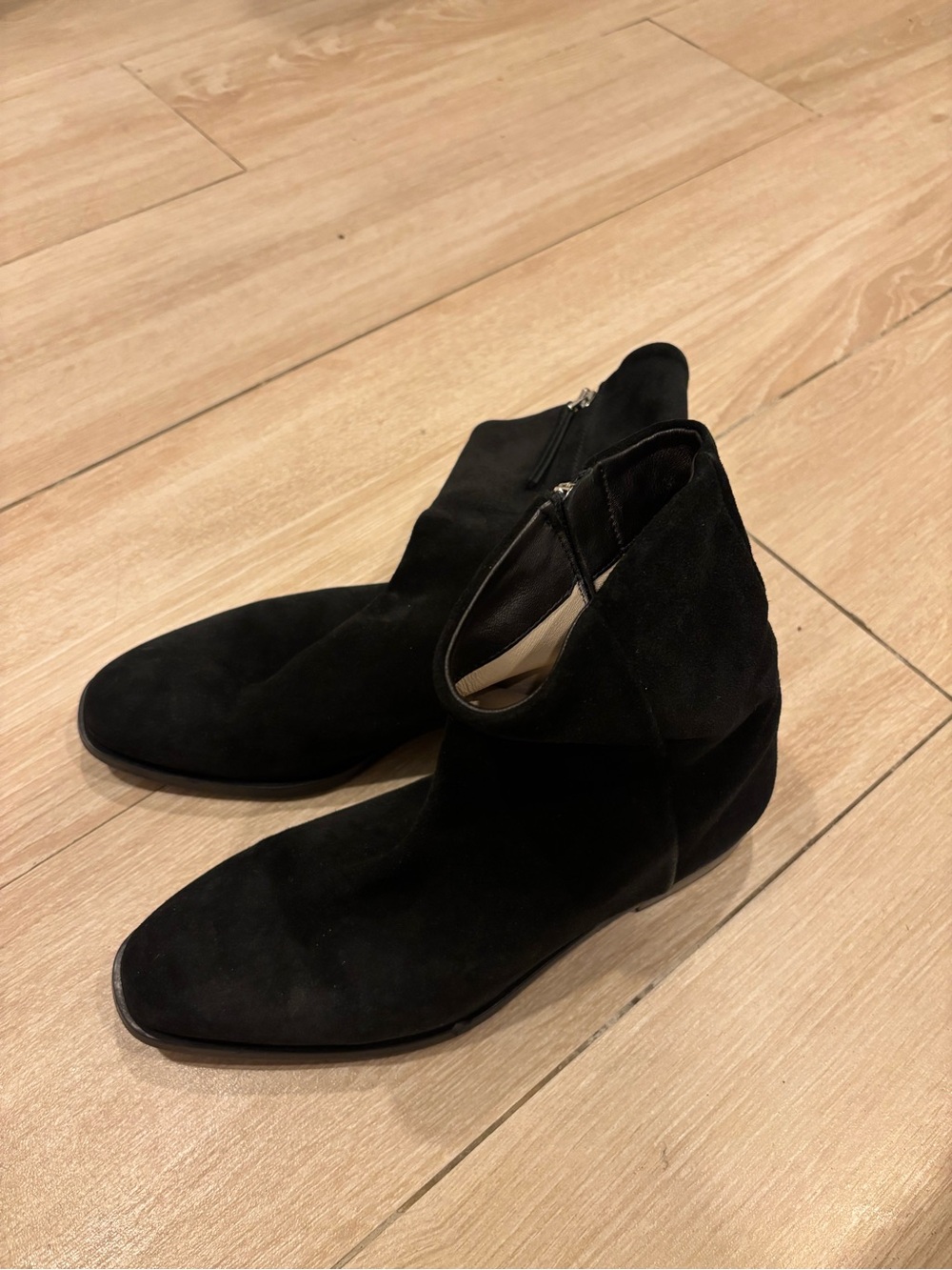 Theory Black Real Suede Ankle Booties